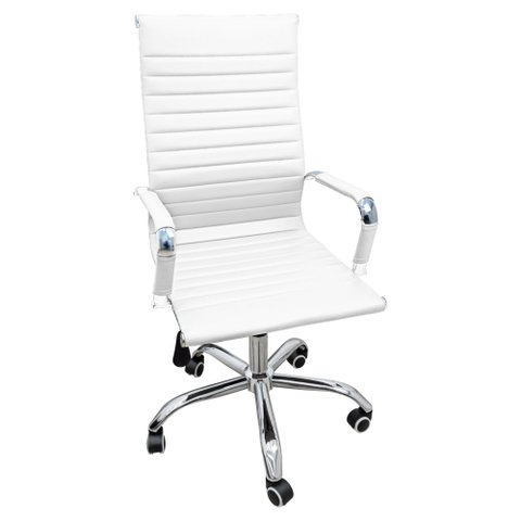 Cadeira de Escritório Alta Esteirinha Corino Base Rodizio 3301 Branco