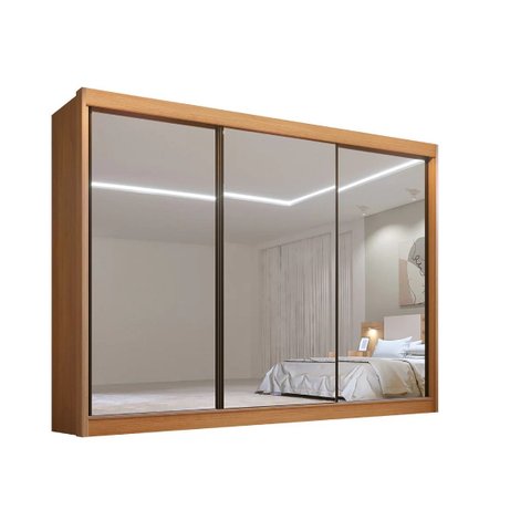 Guarda Roupa Casal Dubai 3 Portas Espelhadas 6 Gavetas 100% Mdf D Doro Móveis- Cinamomo