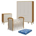 Ver imagem 1 de Quarto de Bebê 4 Portas com Cômoda Gaveteiro Elfe Retrô e Berço Americano Danny Areia Savana Acetina