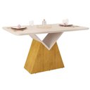 Ver imagem 1 de Mesa de Sala Jantar Argo C/tampo Madeirado Vidro Curvo 136x90cm Cedro/off White/off White - Dj Mó