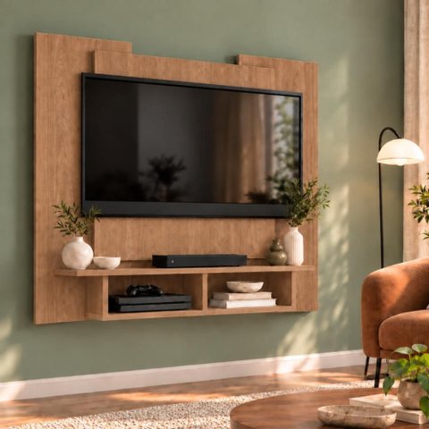 Painel para TV com Nicho Riviera 1,20m para TV 49 Carvalho Jari