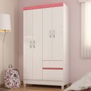 Ver imagem 1 de Guarda Roupa Solteiro 04 Portas Lotus Branco Rosa Demobile