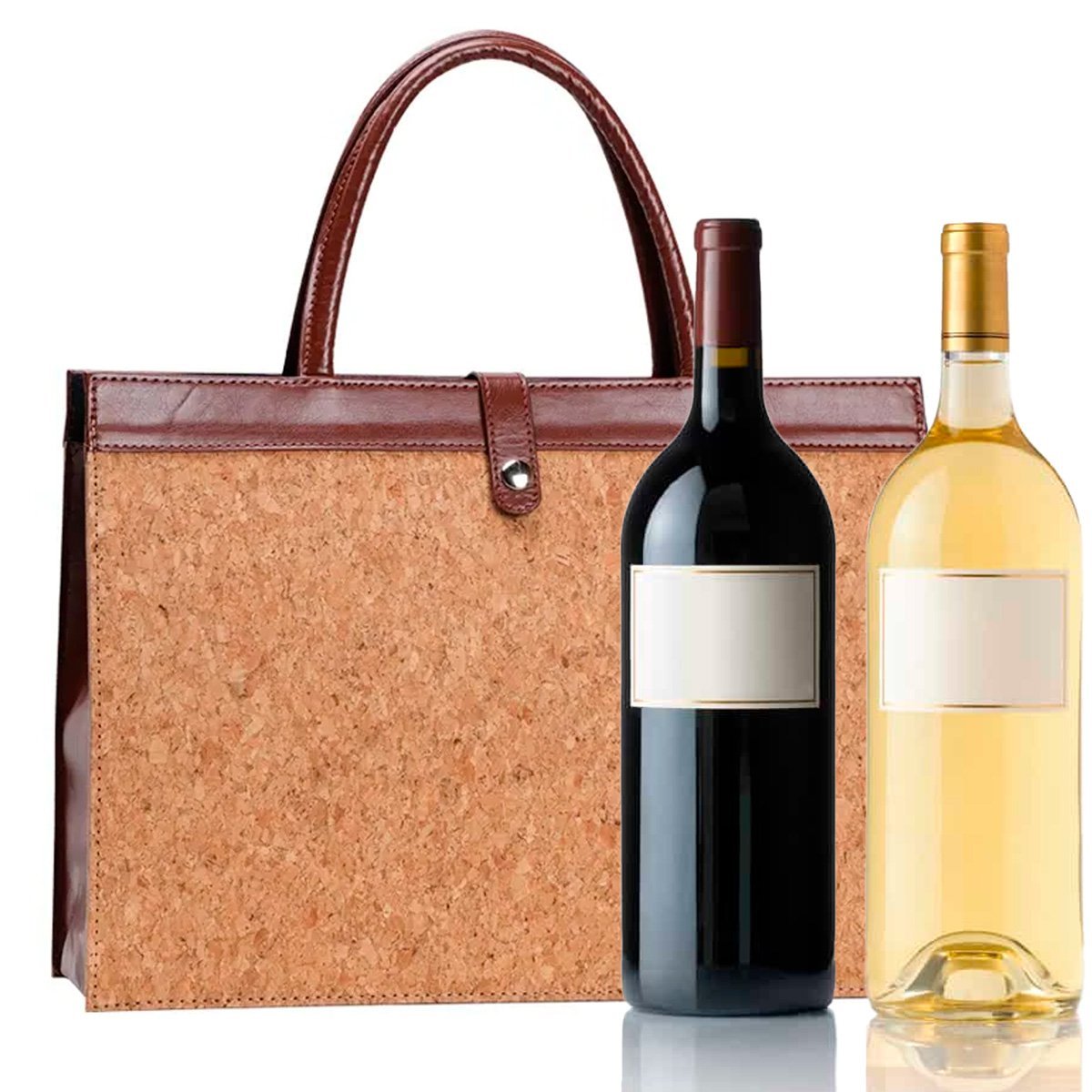 Bolsa Porta Vinho Maleta Transporte Duas Garrafas Vinho Couro Pu Cortiça Vitino Maleta em Cortiça Po - 2