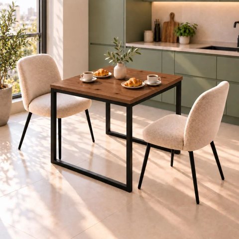 Mesa de Jantar Reforçada Industrial 70x60cm Tampo Marrom Pés Preto