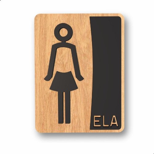 Placa de Banheiro Placas para Banheiro Feminino Masculino:preto - Ela 15x20