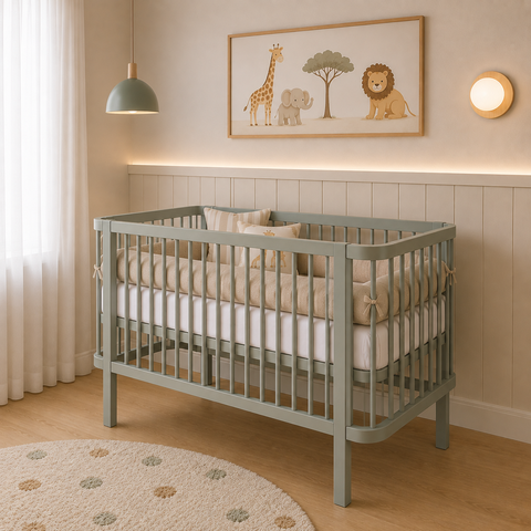 Berço Americano 2 em 1 Verde Jade | Madeira Maciça | Vira Mini Cama | Certificado Inmetro