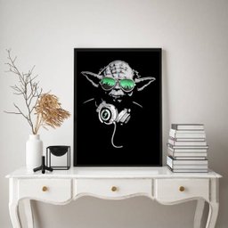 Quadro Dj Yoda - Óculos Verde 33x24cm - com Vidro:moldura Branca - 1