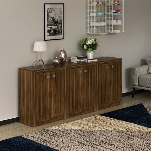 Kit 3 Balcões ME4103 com 6 Portas e Prateleira 74,5CMX180CM Marrom/Nogal