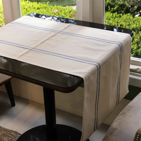 Trilho de Mesa Juliana - Algodão, Dupla Listra Azul, 50x120cm