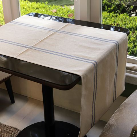 Trilho de Mesa Juliana - Algodão, Dupla Listra Azul, 50x120cm