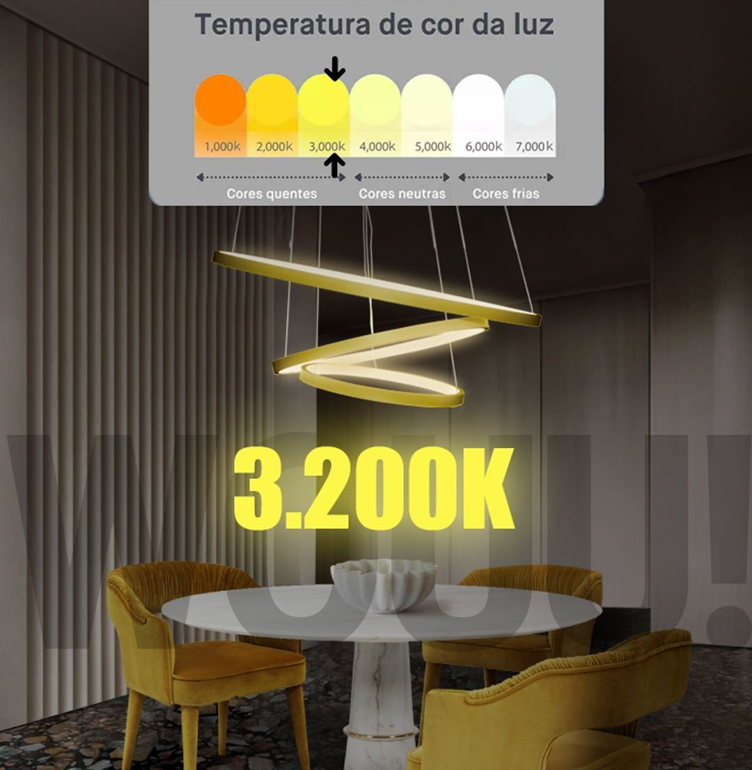 Lustre Pendente 3 Anéis 60cm Triarc 3 Arcos 110/220 Moderno Led Integrado - 10
