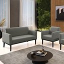 Ver imagem 1 de Conjunto Poltrona e Namoradeira Decorativa Isabella Pés Fixo em Madeira Preto Suede Grafite G19 - Gr