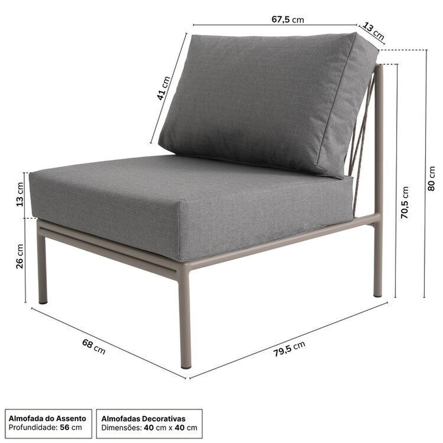 Conjunto Jardim e Varanda 1 Chaise Direita 1 Chaise Esquerda 1 Módulo 70cm Refúgio CabeCasa MadeiraMadeira - 4