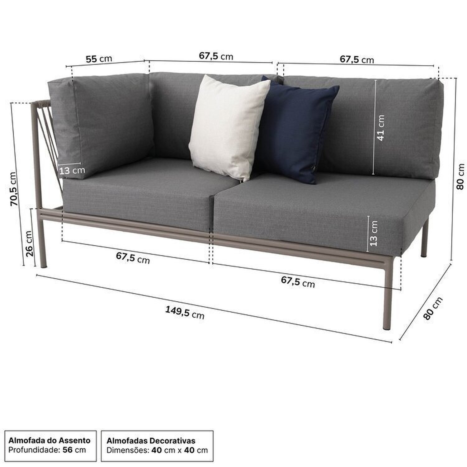 Conjunto Jardim e Varanda 1 Chaise Direita 1 Chaise Esquerda 1 Módulo 70cm Refúgio CabeCasa MadeiraMadeira - 2