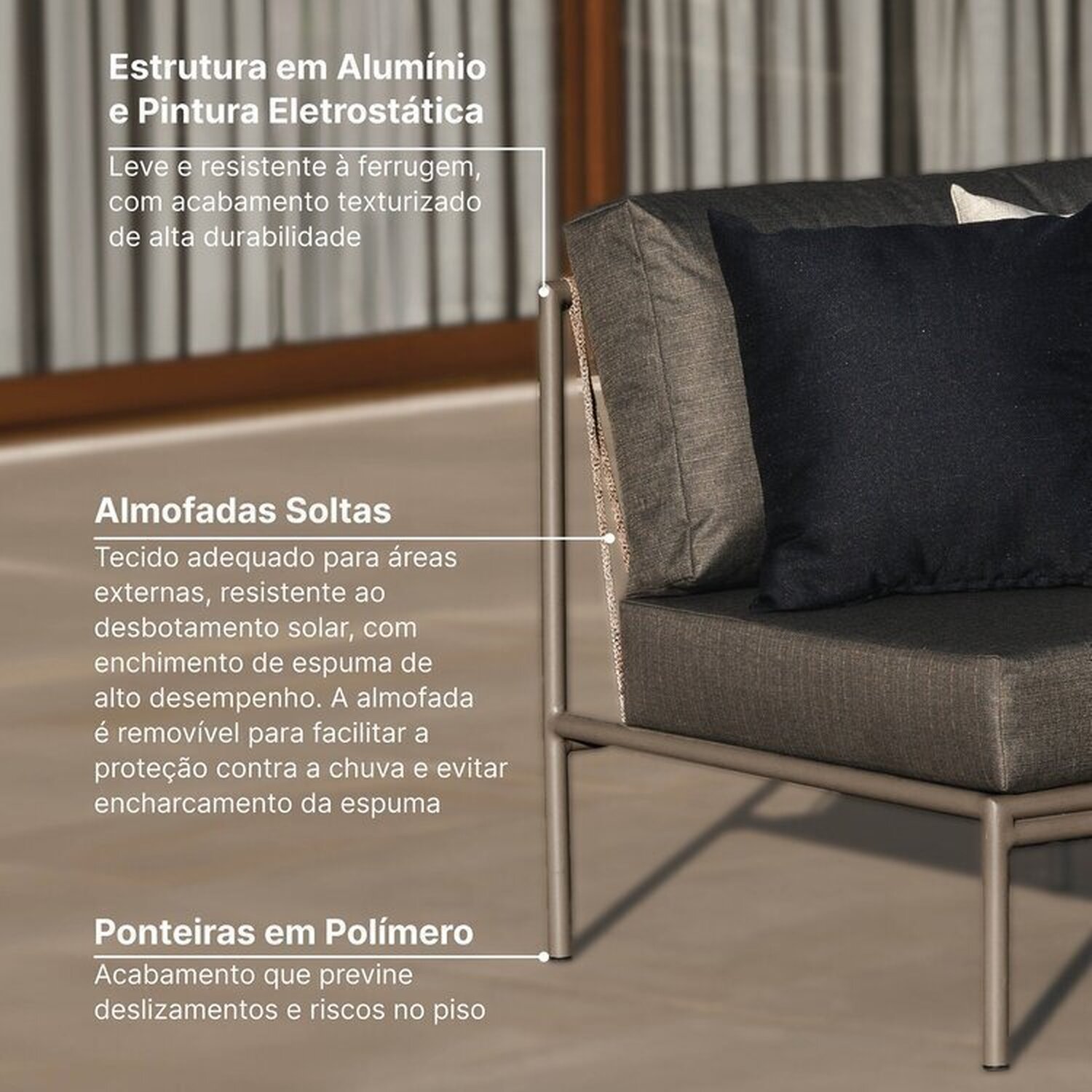 Conjunto Jardim e Varanda 1 Chaise Direita 1 Chaise Esquerda 1 Módulo 70cm Refúgio CabeCasa MadeiraMadeira - 5