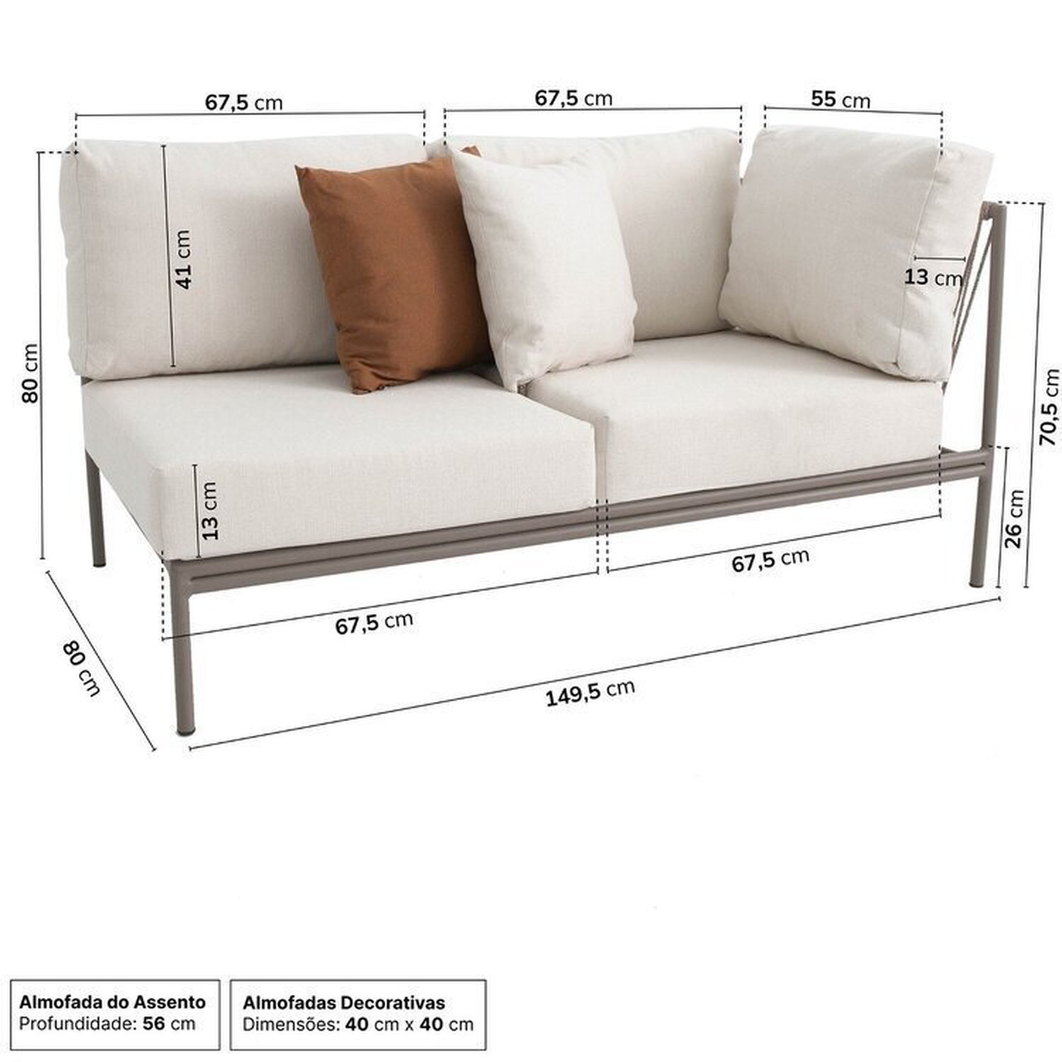 Conjunto Jardim e Varanda 1 Chaise Direita 1 Chaise Esquerda 1 Módulo 70cm Refúgio CabeCasa MadeiraMadeira - 3