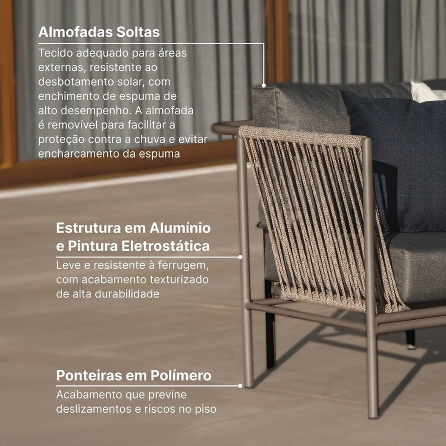 Conjunto Jardim e Varanda 1 Chaise Direita 1 Chaise Esquerda 1 Puff Refúgio CabeCasa MadeiraMadeira - 5