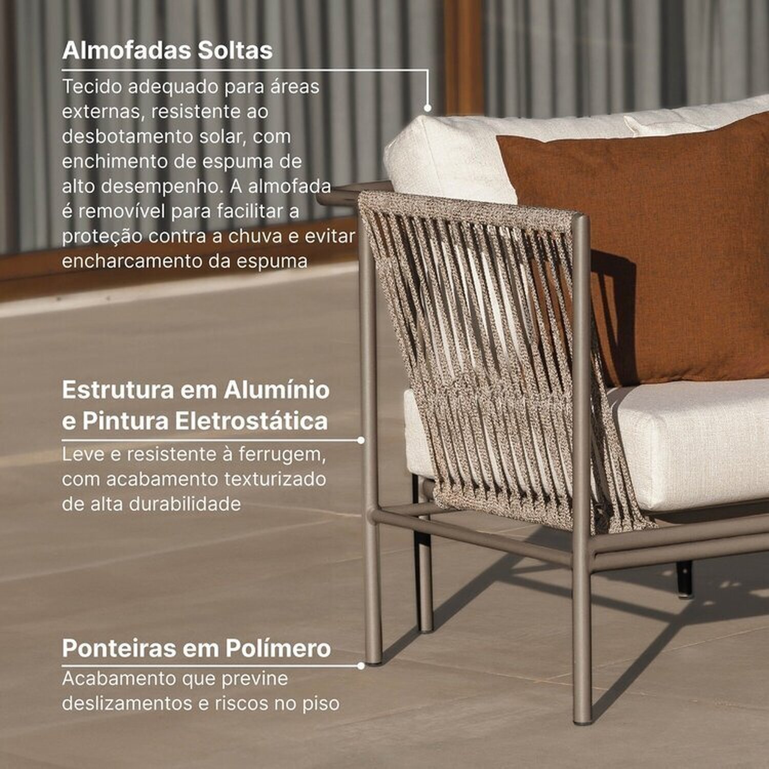 Conjunto Jardim e Varanda 1 Chaise Direita 1 Chaise Esquerda 1 Puff Refúgio CabeCasa MadeiraMadeira - 5