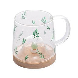 Caneca de Vidro Lyor com Pires de Bambu Suculenta 330ml 5708 - 2