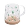 Caneca de Vidro Lyor com Pires de Bambu Suculenta 330ml 5708 - 2