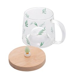 Caneca de Vidro Lyor com Pires de Bambu Suculenta 330ml 5708 - 3