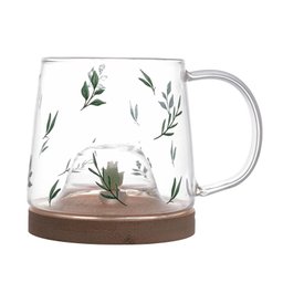 Caneca de Vidro Lyor com Pires de Bambu Suculenta 330ml 5708 - 4