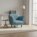 Ver imagem 1 de Poltrona Decorativa Dália Linho Azul Pés Madeira