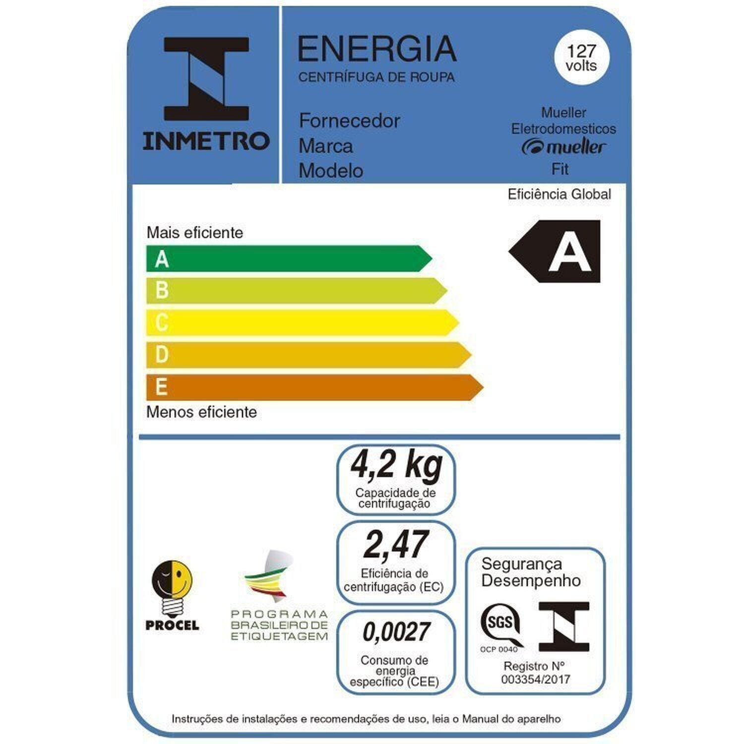 Tanquinho Mueller 12kg Family Aquatec Mais Centrífuga de Roupas Fit 12,6kg - 13