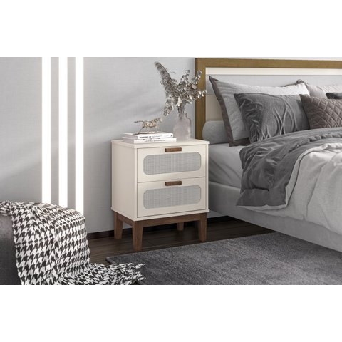 Mesa de Cabeceira Retro 2 Gavetas Tendencia na Europa - Santorini 45 Cor Off White