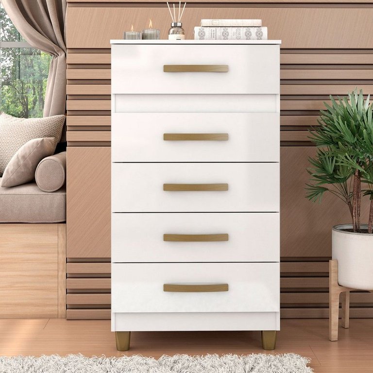 Cômoda Malta 5 Gavetas Branco - Fellicci Cômoda Malta 5 Gavetas Branco - Fellicci