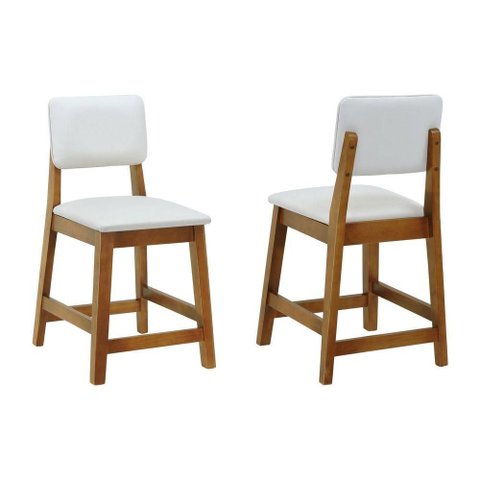 Kit 2 Banquetas Baixa Cadeira Paris Assento Estofado Base Madeira Maciça Encosto Fixo Amêndoa