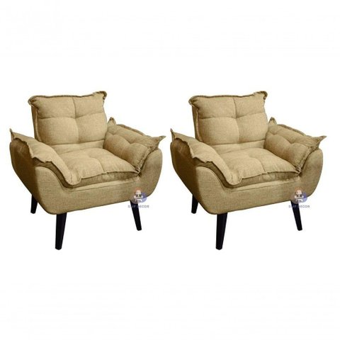 Kit 02 Poltrona/cadeira Decorativa Glamour com Pés Quadrado Palha
