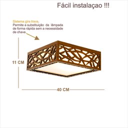 Luminária Decorativa Madeira Plafon Copacabana Quad 40cm:Amendola Rústica - 3