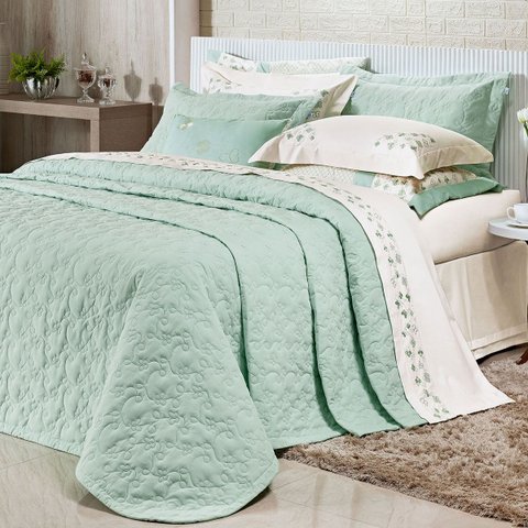 Kit Cobre Leito Clara King Verde 200 Fios 100% Algodão 3 Peças 2,80m X 2,70m