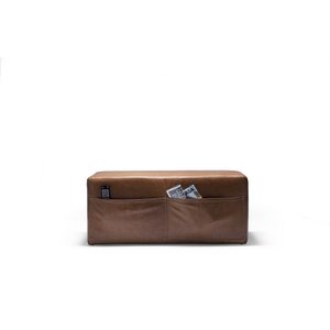 Puff Retangular com Revisteiro Lens 80cm | Couro Ecológico Caramelo  Preto - Ilha Bela