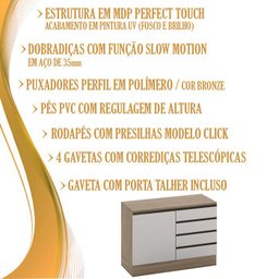 Balcao 4 Gavetas Com Telescopicas 120CM 12592 Oak Off White PLN - 5