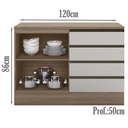 Balcao 4 Gavetas Com Telescopicas 120CM 12592 Oak Off White PLN - 3