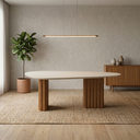 Ver imagem 1 de Mesa com Tampo Orgânico com Vidro 75x200x100cm Marrom/Freijo/Off White