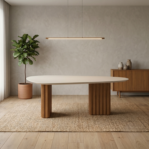 Mesa com Tampo Orgânico com Vidro 75x200x100cm Marrom/Freijo/Off White