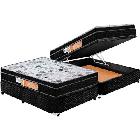 Cama Box Baú Casal: Colchão Anatômico Polar D28 / EP Orthoface + Base CRC Suede Black(138x188)