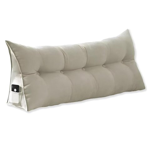 Almofada 90cm Suede Bege com Bolso Lateral - Vallisa Decor