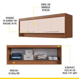 Armário Aéreo para Guarda Roupa Modulado com 4 Portas 160 x 60 Cm MDP Freijó Off White ClickLar - 3
