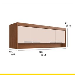 Armário Aéreo para Guarda Roupa Modulado com 4 Portas 160 x 60 Cm MDP Freijó Off White ClickLar - 2