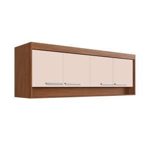 Armário Aéreo para Guarda Roupa Modulado com 4 Portas 160 x 60 Cm MDP Freijó Off White ClickLar