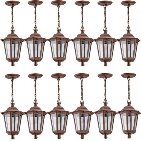 Conjunto 12 Luminárias de Teto Pendentes Vintage Marrom 58cm Decoração Recepção Sala Varanda