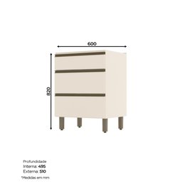 Balcão 60CM Henn 3 Gavetas Connect C63-139 Off White SE - 2