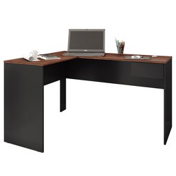 Mesa Para Escritório E Home Office Em L Euro 01 Gaveta 135x105 Cm C03 Preto Castanho - Lyam Decor - 1