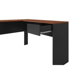 Mesa Para Escritório E Home Office Em L Euro 01 Gaveta 135x105 Cm C03 Preto Castanho - Lyam Decor - 4