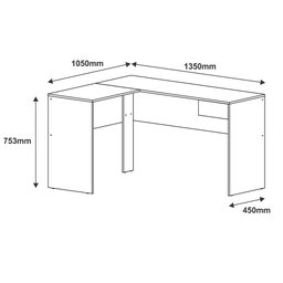 Mesa Para Escritório E Home Office Em L Euro 01 Gaveta 135x105 Cm C03 Preto Castanho - Lyam Decor - 5