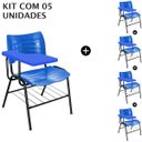 Ver imagem 1 de Kit 05 Cadeiras Universitárias com Porta Livros Cor Azul Prancheta Plástica